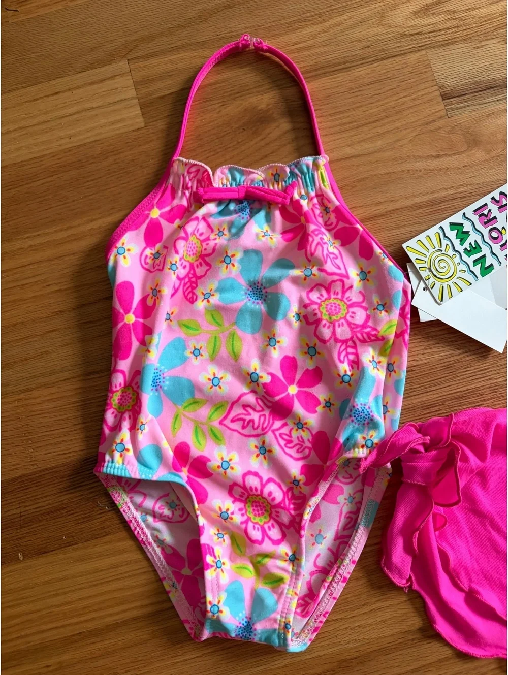 Vintage New Horizons Girls 3T Floral Swimsuit & Sarong NWT Y2K Deadstock